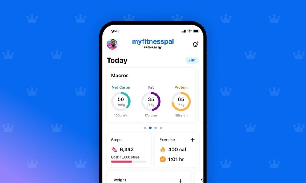 MyFitnessPal app interface showing calorie tracking for weight loss monitoring